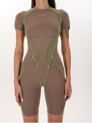 Комбінезон FITRUN BodySuit Short Versa "Sand VE Neon Green Line"