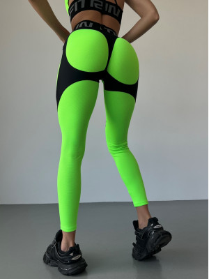 Leggings FITRUN Leggings Super Nuts Push-Up "Neon Green Relief"