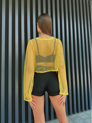 Shortened Rashguard FITRUN Rashguard Palm Mesh "Yellow Big"