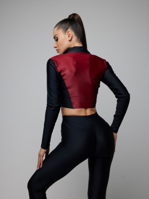 FITRUN Long Sleeve Cropped ZIP Top "Wine Blaze"