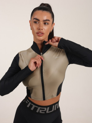 FITRUN Long Sleeve Cropped ZIP Top "Beige Blaze"