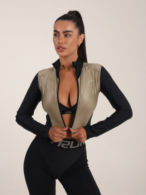 FITRUN Long Sleeve Cropped ZIP Top "Beige Blaze"