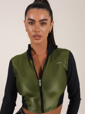 Топ з довгим рукавом FITRUN Long Sleeve Cropped ZIP "Olive Blaze"