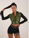 FITRUN Long Sleeve Cropped ZIP Top "Olive Blaze"