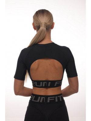 Shortened Rashguard FITRUN Rashguard T-shirt Open Back "Total Black"