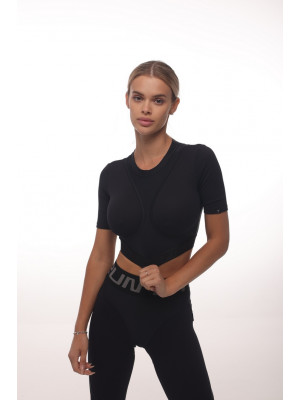 Shortened Rashguard FITRUN Rashguard T-shirt NICE "Total Black Relief"