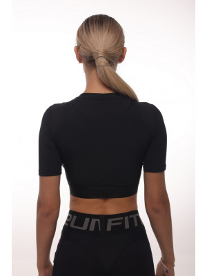 Shortened Rashguard FITRUN Rashguard T-shirt NICE "Total Black Relief"
